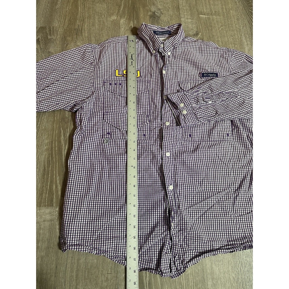 LSU Tigers Columbia PFG Long Sleeve Button Vented Check Mens Small Bonehead - Picture 4 of 7